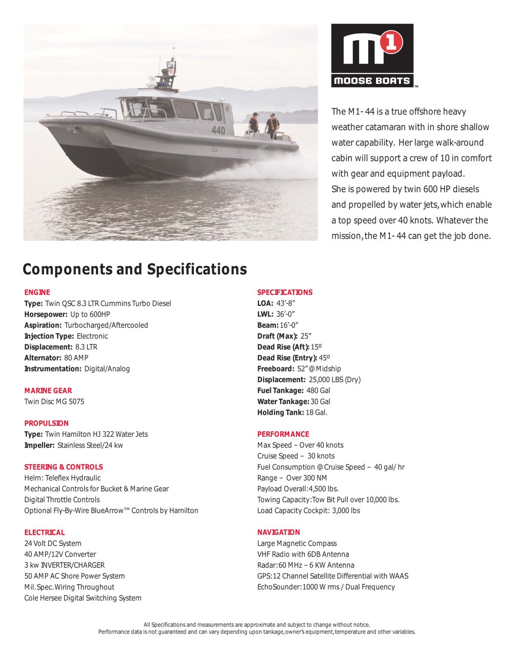 M1 - 44 Patrol Catamaran Brochure - Moose Boats, Inc.