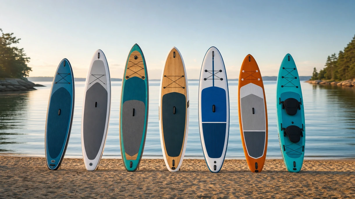 Personal de cubierta profesional desplegando una tabla de stand-up paddle hinchable de grado comercial desde la plataforma de baño hidráulica de un yate.