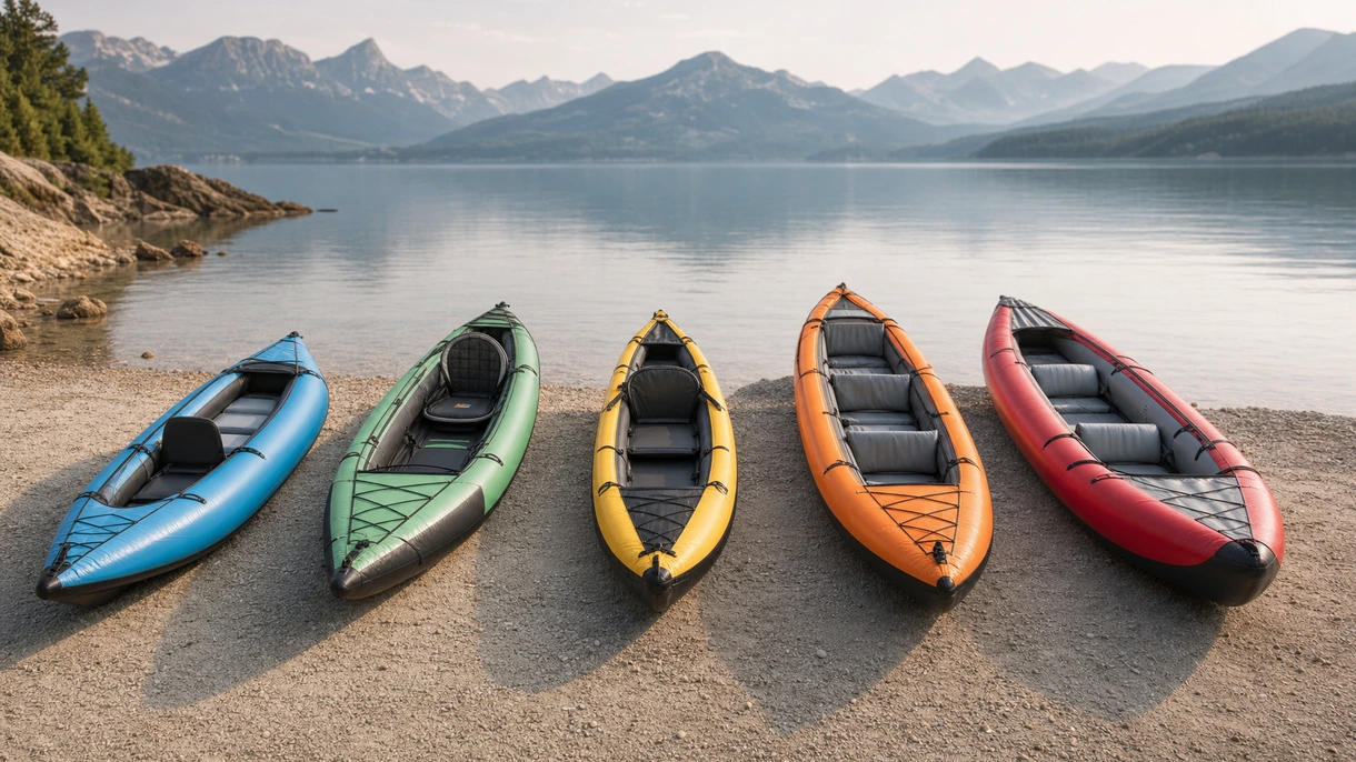 Kayak hinchable profesional desplegado desde la plataforma de popa de un yate de lujo para exploración costera en aguas del Mediterráneo.
