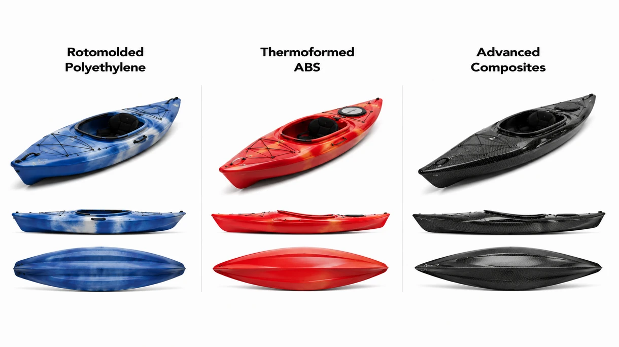 Primer plano detallado de la bañera de un kayak reforzado con musleras ajustables y equipamiento de seguridad ergonómico para uso marítimo técnico.