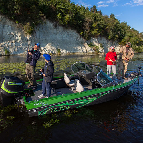 Bass boat fueraborda - 555 FISHPRO - BoatLab LLC - con doble consola / de pesca deportiva / de aluminio
