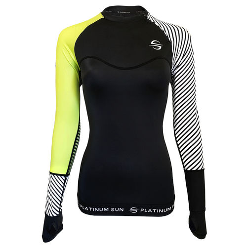 Camiseta de lycra de manga larga - Green Stripes - Platinum Sun - para mujer