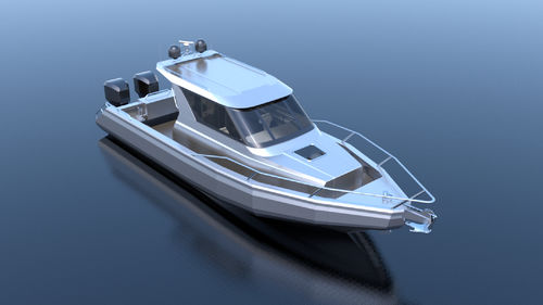 Barco de motor de pesca-paseo fueraborda - LEADER 968 - Qingdao Allheart Marine Co., Ltd. - bimotor / con caseta de timón / de aluminio