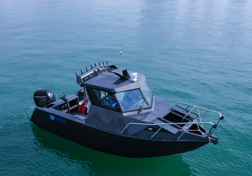 Barco de motor de pesca-paseo fueraborda - SHARK 750 - Qingdao Allheart Marine Co., Ltd. - con caseta de timón / de aluminio