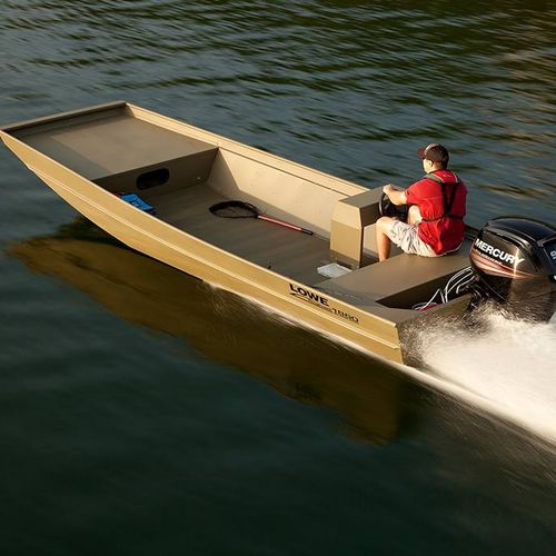 Jon boat fueraborda - Roughneck 1860 Big River - Lowe - con consola lateral / open / de pesca deportiva