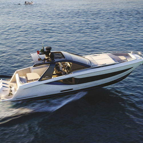 Barco cabinado fueraborda - VERVE 42 - Azimut - trimotor / escalonado / con hard-top