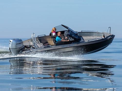Runabout fueraborda - SHARK BRX - Silver - con doble consola / bow-rider / open