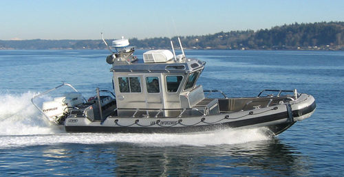 Barco profesional barco de vigilancia - SAFE 29 Walk Around Cabin - Safe Boats - fueraborda / de aluminio / embarcación neumática semirrígida