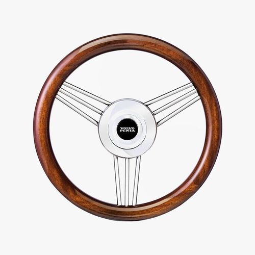 Volante para barco de motor de acero inoxidable - Volvo Penta - forro de cuero / de caoba / racing