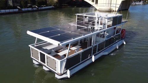 Barco pontón intraborda - M1200 - MOGGARO ALUMINIUM YACHTS - fueraborda / eléctrico / solar