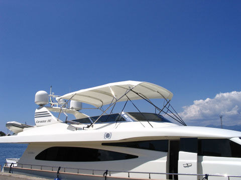 Bimini top para barco - Nauti Sattler - para flybridge / con estructura de acero inoxidable / eléctrico