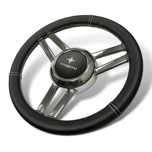 Volante para barco de motor de acero inoxidable - T25PS - SAVORETTI ARMANDO & C. s.n.c. - forro de cuero / negro