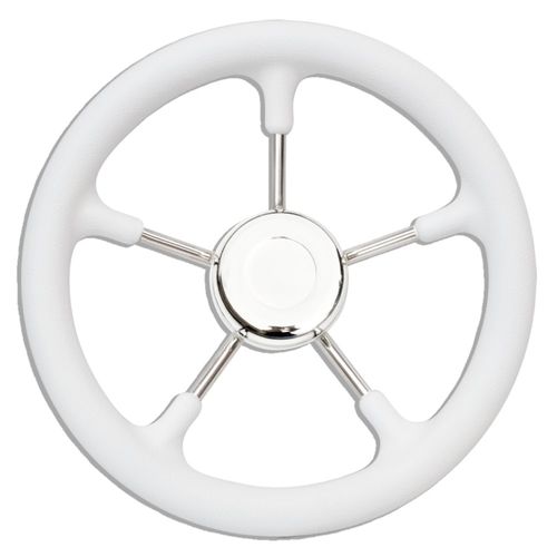 Volante para barco de motor de acero inoxidable - T9 series - SAVORETTI ARMANDO & C. s.n.c. - barnizado con poliuretano / 5 radios / blanco