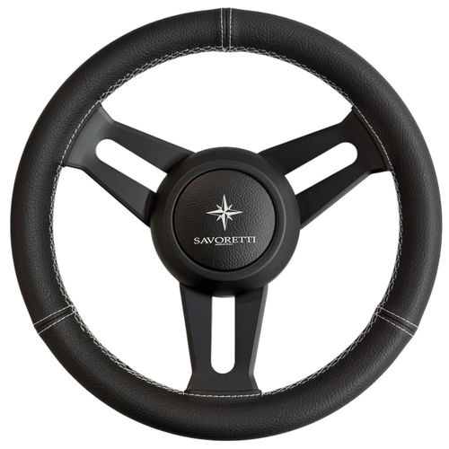 Volante para barco de motor forro de cuero - T30PS GHOST/35 - SAVORETTI ARMANDO & C. s.n.c. - de acero inoxidable / 3 radios / negro