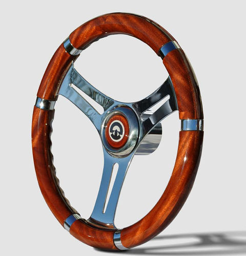 Volante para barco de motor de acero inoxidable - VS01 - Riviera srl Genova - barnizado con poliuretano / de teca / de caoba