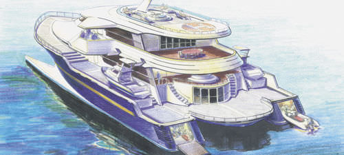 Megayate de lujo catamarán a motor - Wavepiercer  - LOMOcean Design - de crucero / con caseta de timón / de desplazamiento