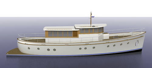 Yate a motor clásico - Cruiser - LOMOcean Design - con caseta de timón / casco de planeo / de composite