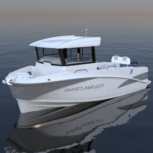 Barco de motor de pesca-paseo fueraborda - Fisher 22 - SMARTLINER - con caseta de timón / de fibra de vidrio / 7 personas máx.