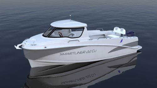 Barco de motor de pesca-paseo fueraborda - Cuddy 22 - SMARTLINER - con hard-top / de fibra de vidrio / 7 personas máx.