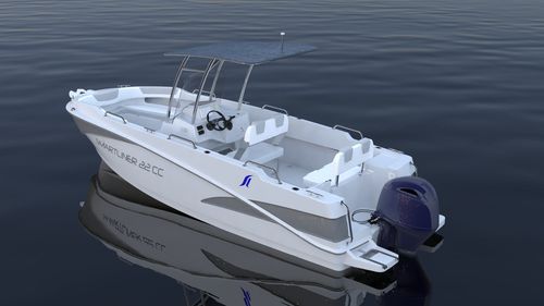 Barco open fueraborda - CC22 - SMARTLINER - con consola central / de pesca deportiva / de fibra de vidrio