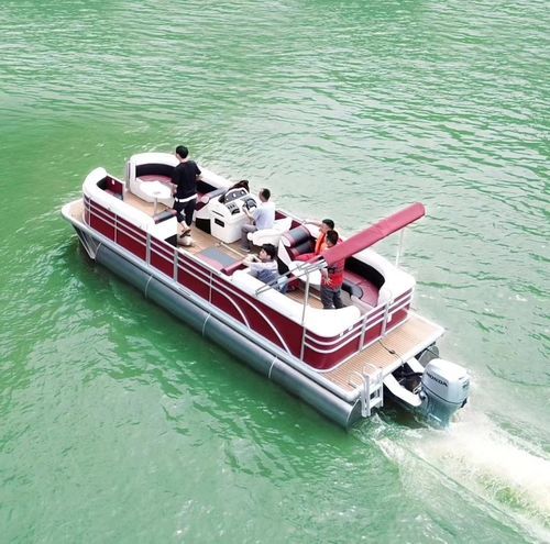 Barco pontón fueraborda - Changzhou Youbang Boat Co., Ltd. - tri-tube / open / con consola lateral