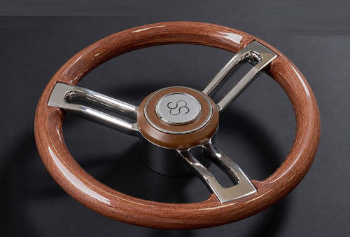 Volante para barco de motor de acero inoxidable - COLUMBUS - CASTELLI ITALIA - de caoba / 3 radios / marrón
