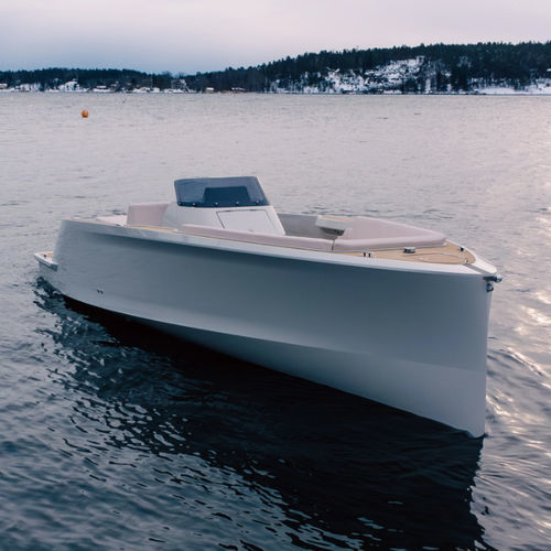 Barco open eléctrico - ESEA F800 - ESEA BOATS B.V. - con consola central / POD / con solárium