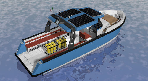 Barco cabinado electrosolar - EC 30 DIVING - ETHOS - híbrido / de buceo / 12 personas máx.