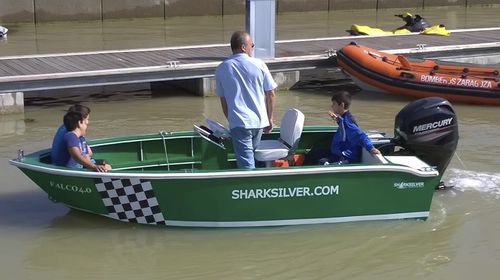 Barco open fueraborda - FALCO - SHARKSILVER ALUMINIUM BOATS - con consola central / de aluminio / 4 plazas