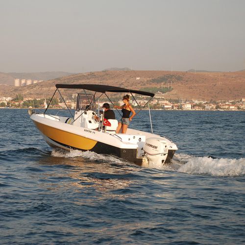 Barco open fueraborda -  BOFOR 19 - MERCAN YACHTING - con consola central / de pesca deportiva / de fibra de vidrio