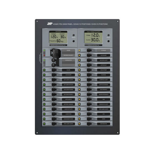 Unidad de distribución de alimentación para barco - AC&DC PDU Main Panel, 120VAC/12 Positions+12VDC(24VDC)/15 Po - APM TECHNOLOGIES (Dongguan) Co., Ltd