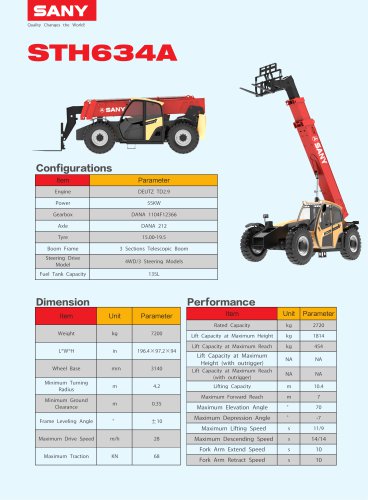 SANY telehandler STH634A