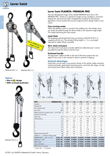 Lever hoist PLANETA–PREMIUM PRO