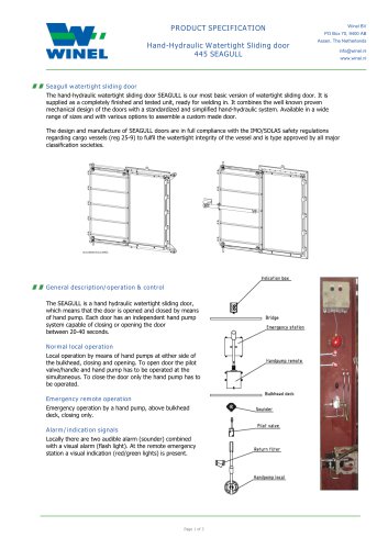 Hand-Hydraulic Watertight Sliding door 445 SEAGULL