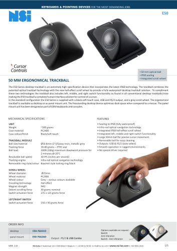 E50-76A31D Ergonomical 50 mm Desktop Trackball