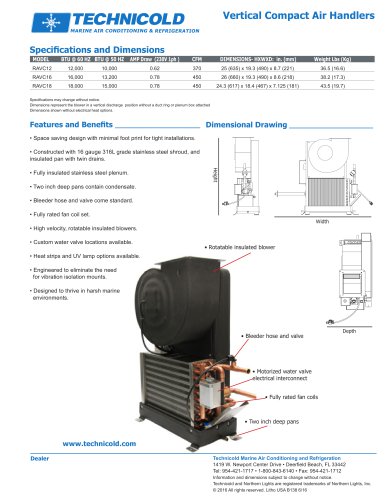 Technicold Vertical Compact Air Handlers Specification Sheet