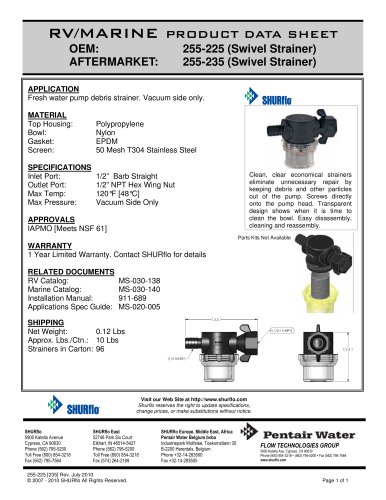 pds- Swivel Nut Strainer - Barb Inlet 255-225