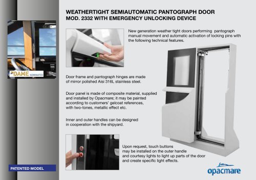 weather tight semiautomatic pantograph door serie 2332 certifiable