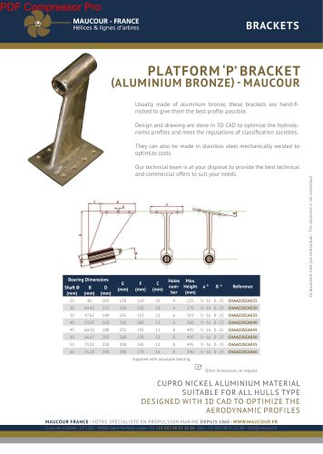 PLATFORM ‘P’ BRACKET CUPRO NICKEL ALUMINIUM MATERIAL SUITABLE FOR ALL HULLS TYPE DESIGNED WITH 3D CAD TO OPTIMIZE THE AERODYNAMIC PROFILES (ALUMINIUM BRONZE) - MAUCOUR