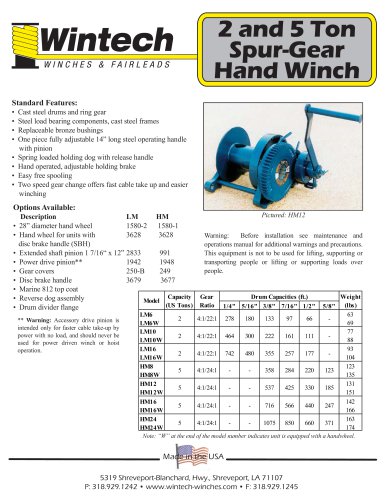 Spur Gear Hand Winches - 2 and 5 Ton