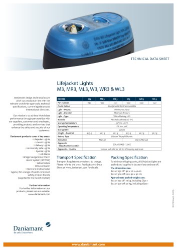 Lifejacket Lights  M3, MR3, ML3, W3, WR3 & WL3