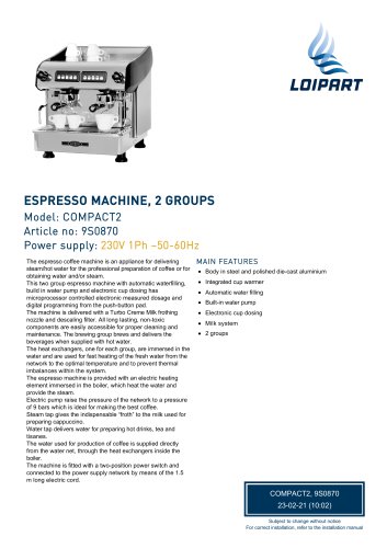 ESPRESSO MACHINE, 2 GROUPS