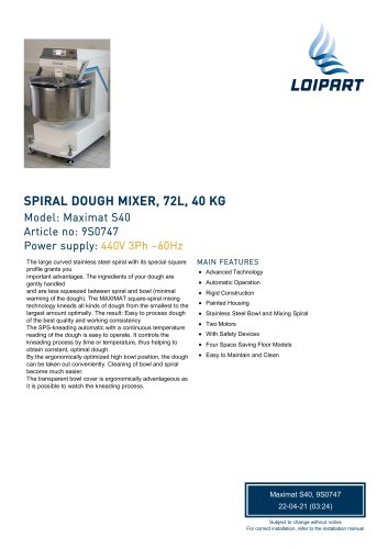 Spiral Dough Mixer 9S0747