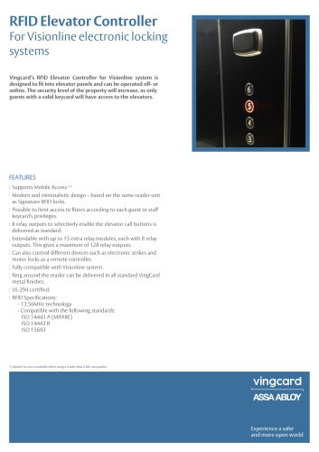 RFID Elevator Controller For Visionline electronic locking systems