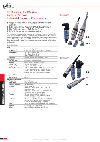 2200 Series / 2600 Series – General Purpose Industrial Pressure Transducers