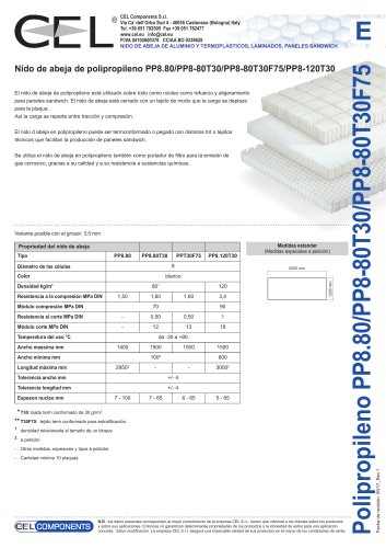 Nido de abeja de polipropileno PP8.80/PP8-80T30/PP8-80T30F75/PP8-120T30