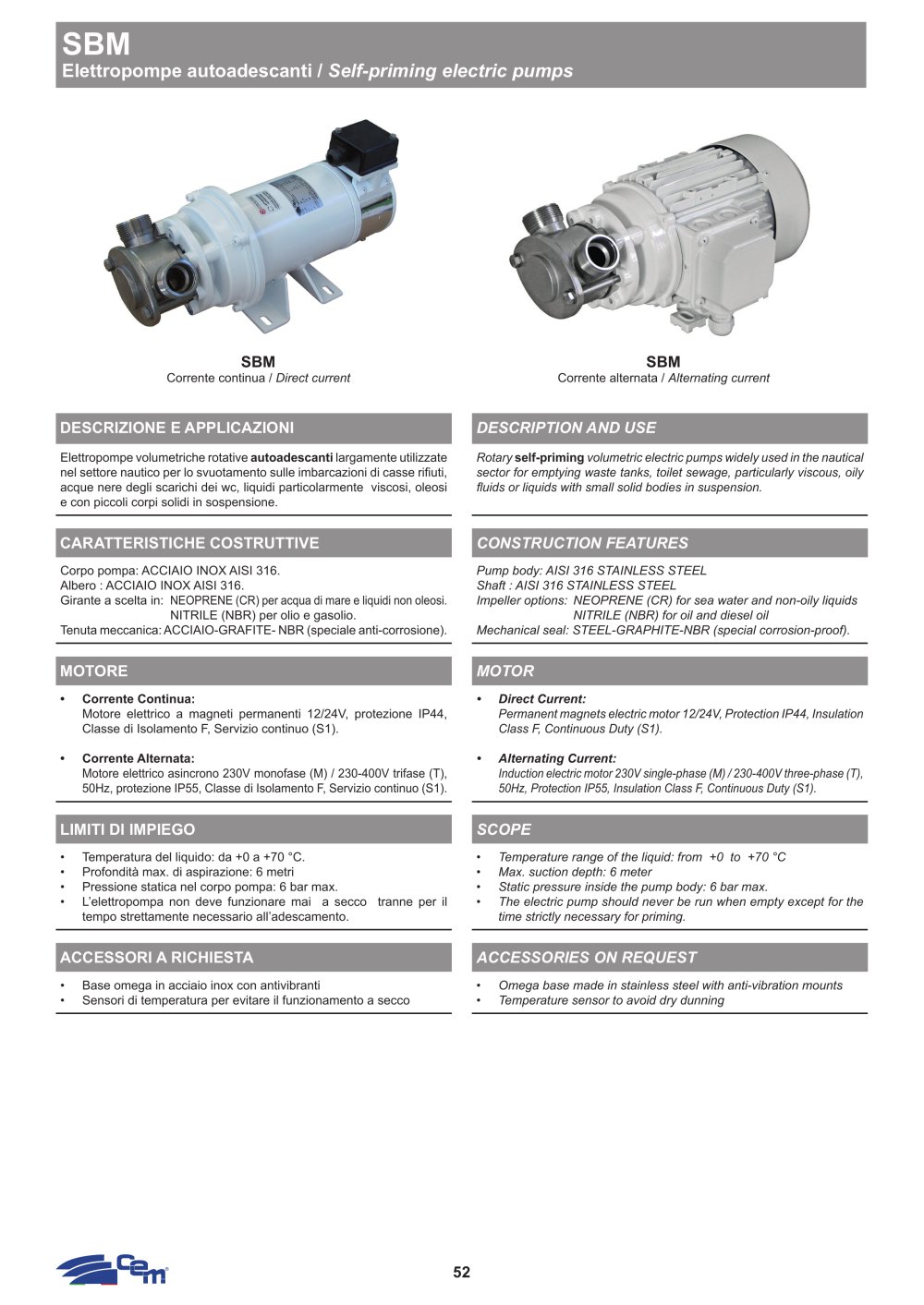 SELF-PRIMING ELECTRIC PUMP SBM - CEM  S.r.l.