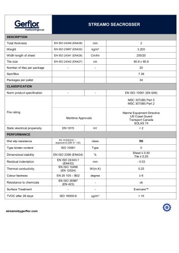 STREAMO SEACROSSER TECHNICAL DATA SHEET